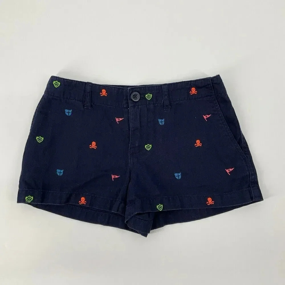 RALPH LAUREN Shorts Girls Size 8 Chino Halloween Neon Skulls Blue Label Holiday